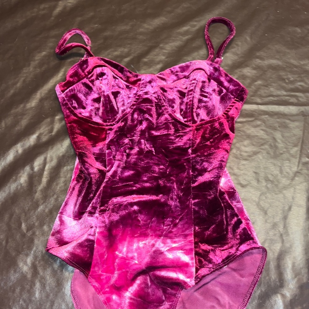 Purple/hot pink velvet body suit